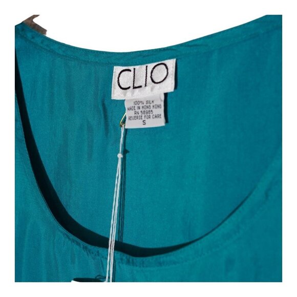 NWT Vintage‎ CLIO 100% Silk Turquoise Blouse Grunge 90s Luxe Size S - Picture 3 of 6